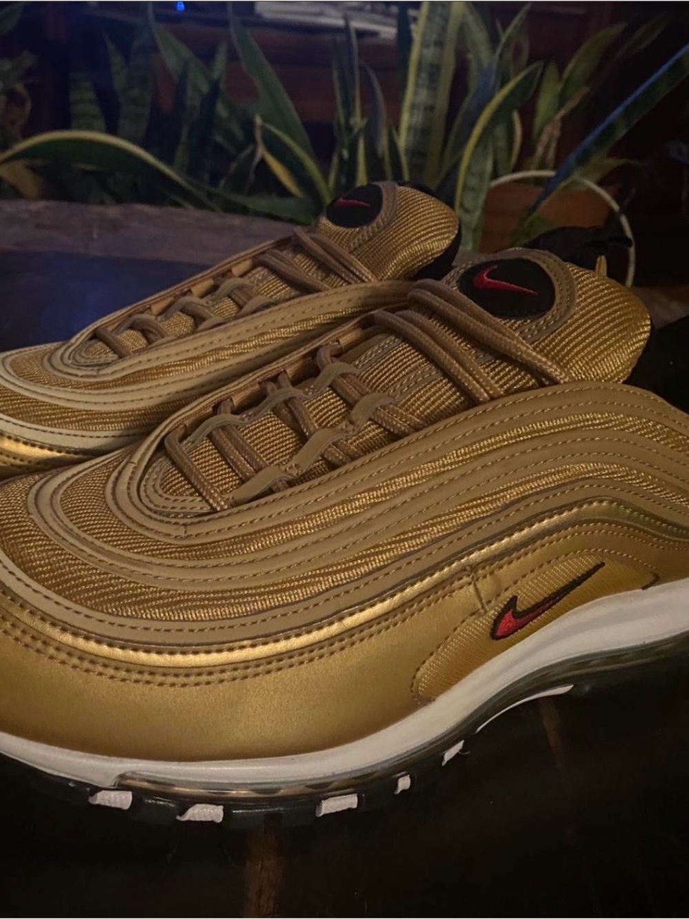Nike Men's Air Max 97 Metallic Gold with Red Swoosh